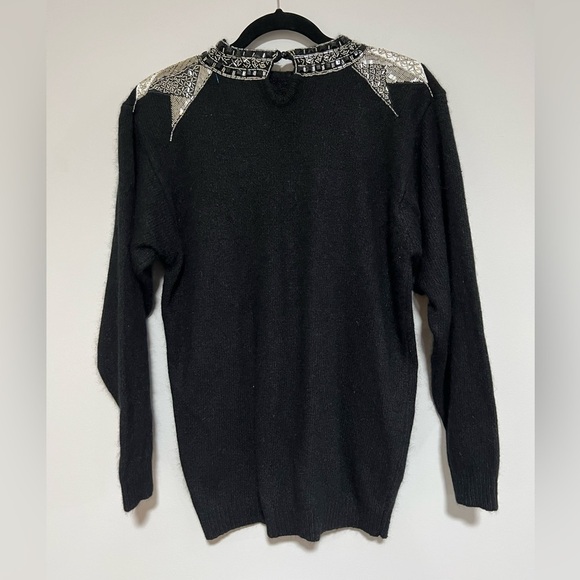 Vintage Diffusion Black Silver Beaded Sweater Size Medium Holiday Party 80s 90s - Picture 7 of 9